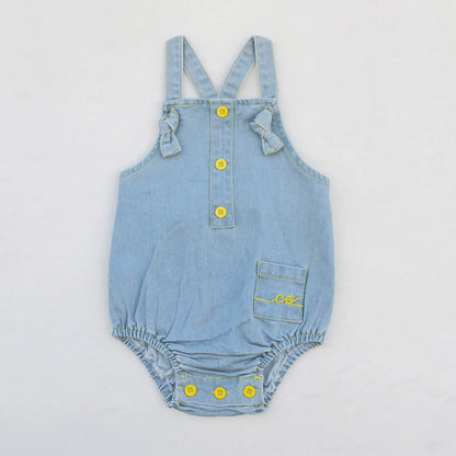 Light Blue Denim Sibling Outfits, Cotton Boys Shirts and Shorts, Girls Dresses and Skirts, Baby Rompers and Overalls for Matching Family Looks