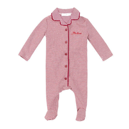 Striped Cotton Kids Matching Outfits with Collared Button Front, Blue and Red Two-Piece Styles, Baby Footie and Dress Options for Sibling Photos
