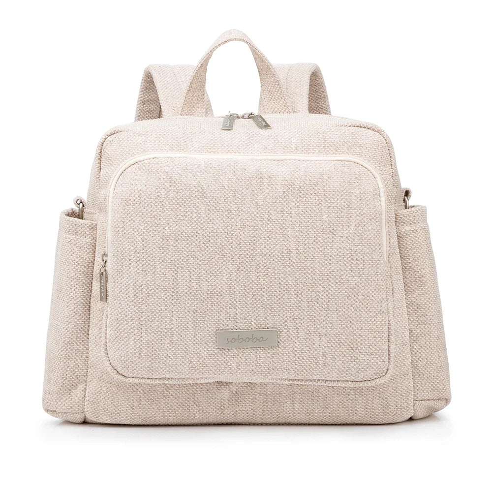 Diaper Bag Backpack with Wide Front Zip Pocket, SOBOBA Baby Essentials Organizer with Side Pockets and Top Handle, 34 x 32 x 12 cm