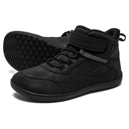 Kids Barefoot Boots with Wide Toe Box, Zero-Drop Sole and Adjustable Hook-and-Loop Strap, HOBIBEAR Artificial Leather Mid-Top Outdoor Shoes
