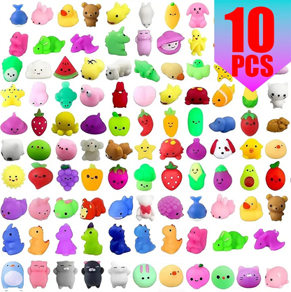 Mochi Squishy Party Favors, Mini Animal and Fruit Squeeze Fidget Toys in Random Assorted Packs for Birthday Goodie Bags and Classroom Prizes