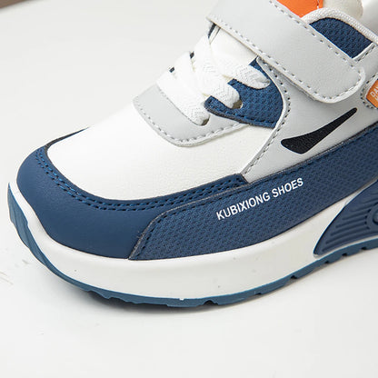Color-Block Kids Running Shoes with PU Leather Upper, Soft Rubber Sole and Strap Closure for Boys and Girls, School Days and Outdoor Play