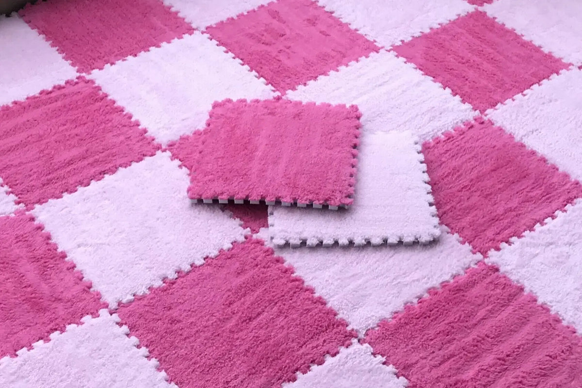 Plush Carpet Puzzle Mat, 20-Piece Interlocking EVA Foam Floor Tiles in Two-Color Options, 30 x 30 x 1 cm Squares for Nursery and Kids Rooms
