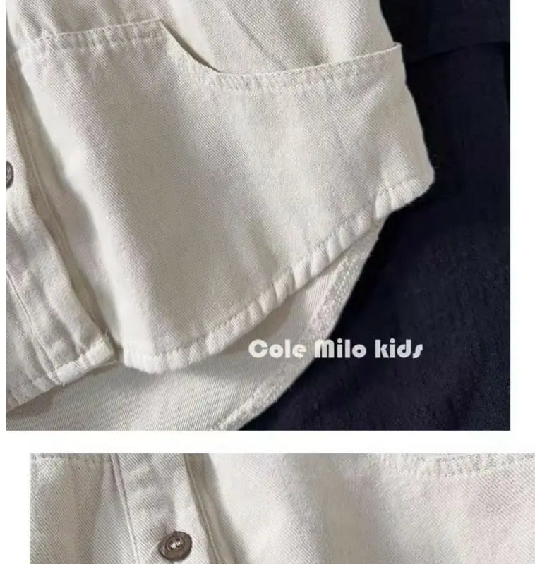 Baby and Toddler Collared Button-Up Shirt with Long Sleeves and Chest Pocket, Beige or Brown Unisex Casual Top for Spring and Fall Family Outfits