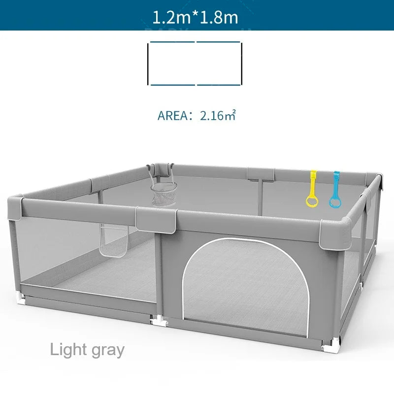 Baby Playpen with Pull Rings by IMBABY, Light Gray Mesh Activity Fence with Zippered Door and Multiple Size Options for Supervised Play