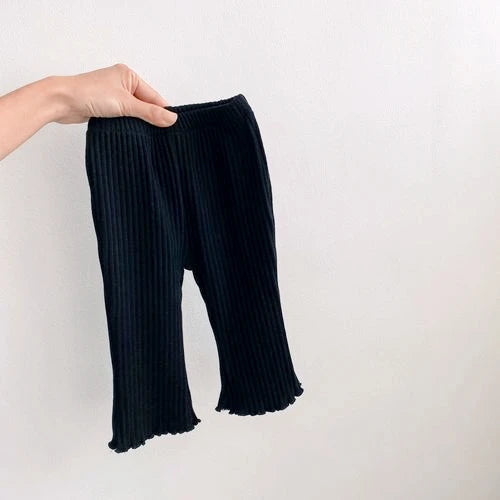 Baby Ribbed Flare Pants for Boys and Girls, Solid Color Pull-On Trousers with Flared Hems in Four Colors, Sizes 6–9M to 4T for Everyday Outfits