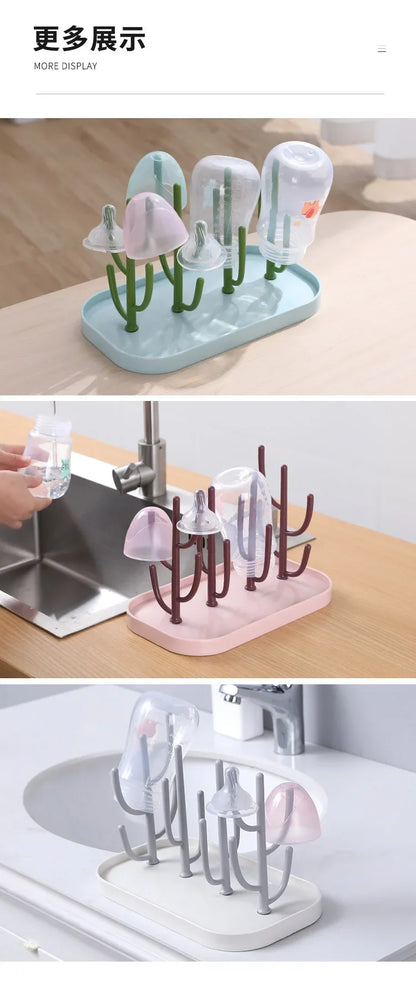 Detachable Baby Bottle Drying Rack with Branch Holders and Water Catch Tray, ABS and PP Countertop Drainer for Bottles and Feeding Accessories