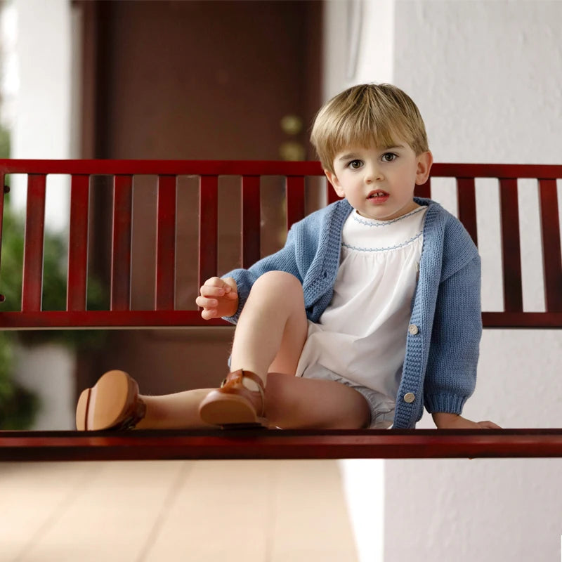 Matching Sibling Clothes with Classic Blue Trim, Shirts, Shorts, Overalls, Dresses and Cardigan Options for Baby Boys, Girls and Kids