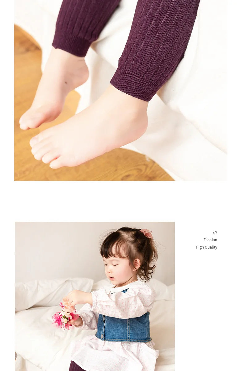 Ribbed Footless Leggings for Babies and Toddler Girls, Solid Color Knit Bottoms in Six Colors and Four Size Groups for Everyday Outfit Layering
