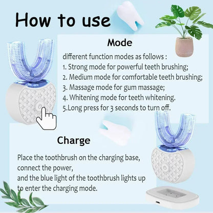 Silicone Mouthpiece Electric Toothbrush for Adults with U-Shaped Head, Three Modes, Rechargeable Handle and Charger for Everyday Oral Care