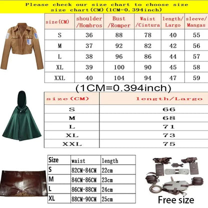 Attack on Titan Cosplay Costume Set with Jacket, Green Cloak, Skirt and Straps, Levi, Mikasa, Eren and Hange Options for Halloween