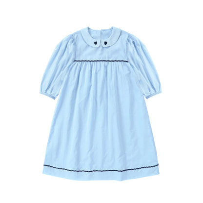 Light Blue Sibling Matching Outfits with Cotton Girls Collared Dresses, Baby Rompers and Boys Plaid Sets, Lyocell Knit Tops and White Separates