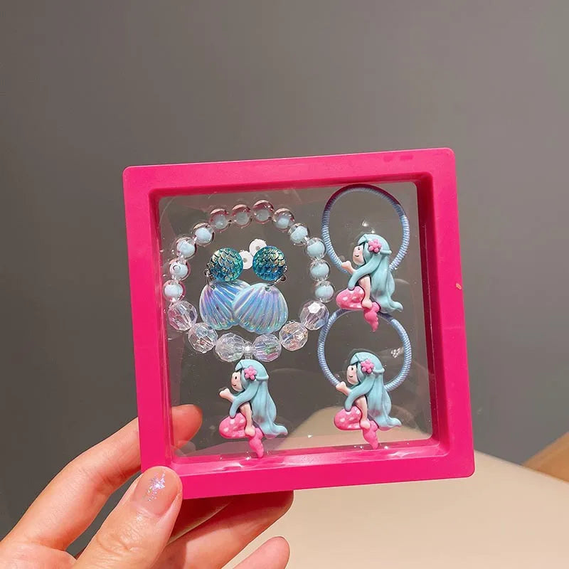 Mermaid Jewelry Set for Girls, 6-Piece Shell Bracelet, Ear Cuffs and Hair Accessories in a Gift Box for Princess Dress-Up, Birthdays and Christmas