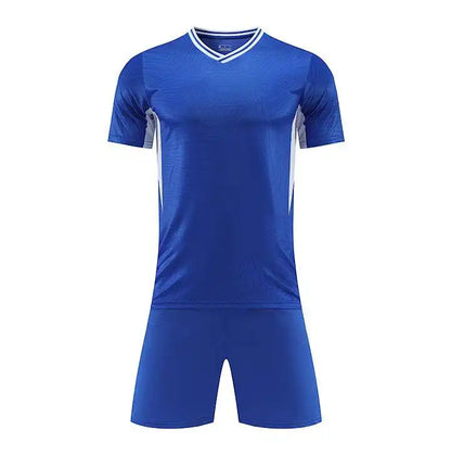 Kids Soccer Training Outfit with Short Sleeve V-Neck Jersey and Shorts, Contrast Trim Sports Clothing Set for Boys and Girls, Youth and Adult Sizes