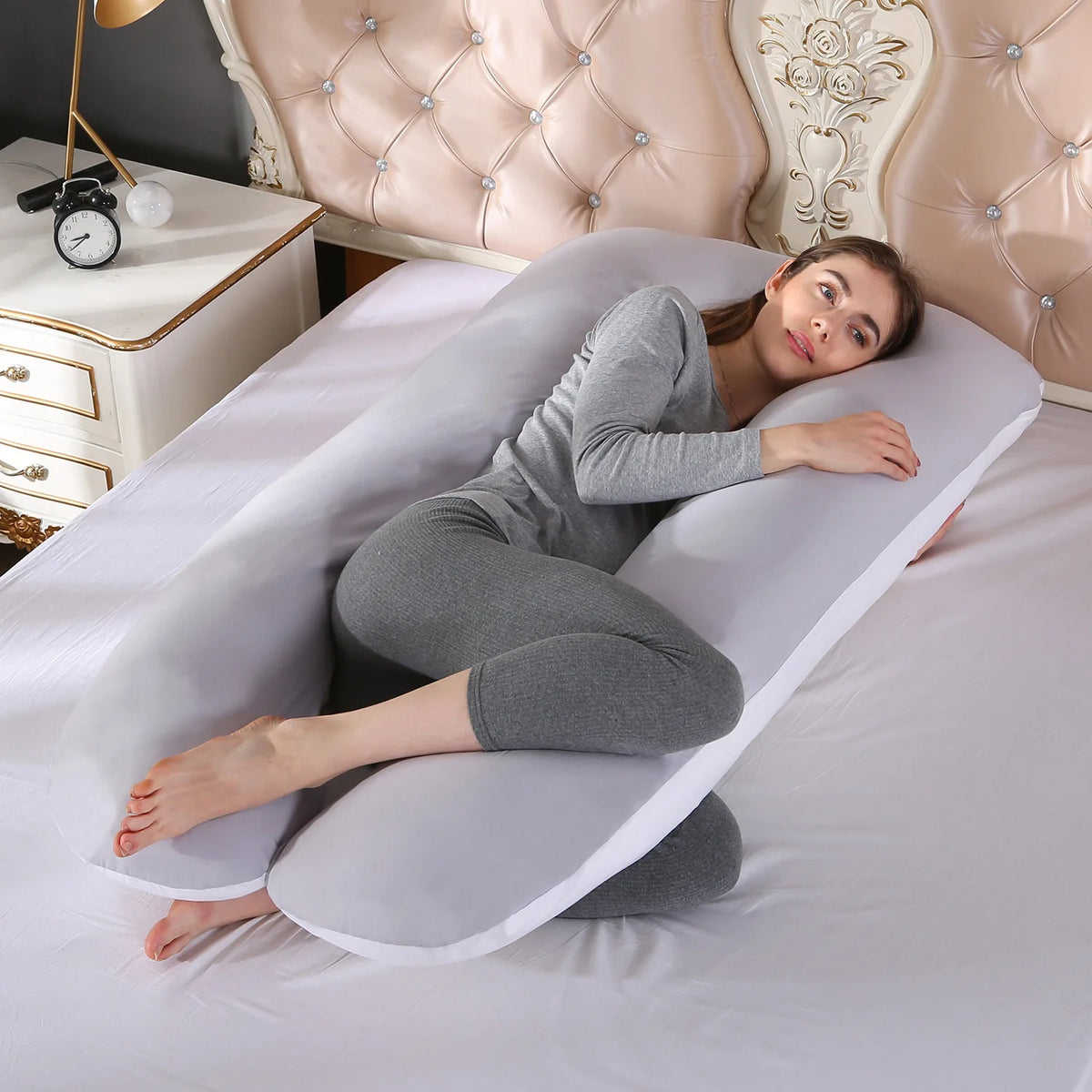 Pregnancy Pillow for Side Sleeping, U-Shaped Maternity Body Cushion with Detachable Polyester Cover and Head, Waist & Leg Support