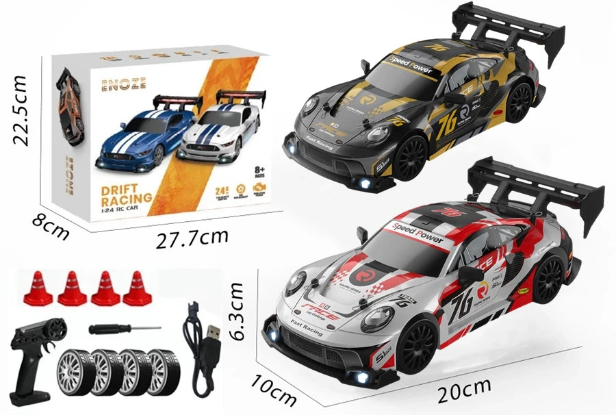 RC Drift Racing Car with 4WD, 2.4GHz Proportional Remote Control, LED Lights and Replaceable Racing and Drift Tires for Kids and Adults