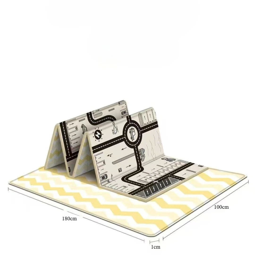 Foldable Baby Activity Mat with Double-Sided Prints, LDPE Padded Wipe-Clean Floor Surface and Carry Bag for Supervised Tummy Time and Toddler Play