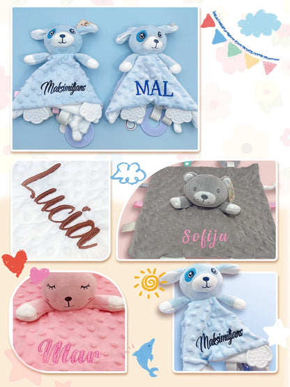 Personalized Minky Baby Blanket and Animal Lovey Options with Custom Name Embroidery, Textured Dot Keepsake for Boys and Girls and Baby Shower Gifts