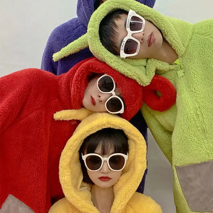 Teletubbies Hooded Onesie Costume for Kids and Adults, Soft Long-Sleeve Character Jumpsuit for Cosplay, Halloween and Family Dress-Up