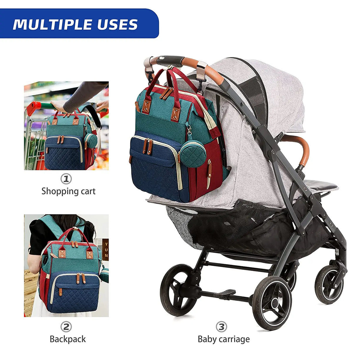 Diaper Backpack with USB Port and Fold-Out Changing Station, Type 1 and Type 3 Baby Essentials Bag with Organized Storage for Moms and Dads