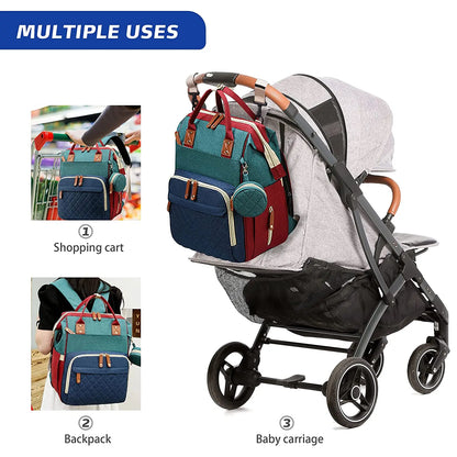Diaper Backpack with USB Port and Fold-Out Changing Station, Type 1 and Type 3 Baby Essentials Bag with Organized Storage for Moms and Dads