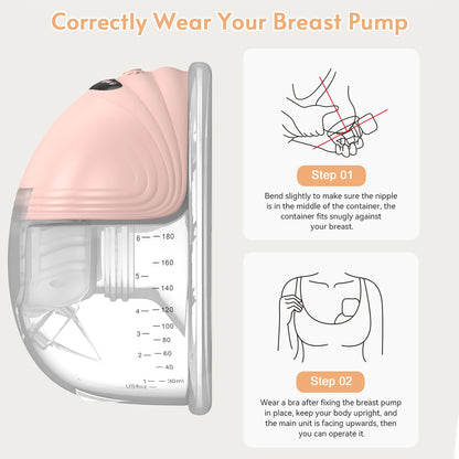 Hands Free Breast Pump in Pink, Portable Wearable Electric Milk Collector with Charging Cable and Bra Adjustment Buckle, Single or Double Options