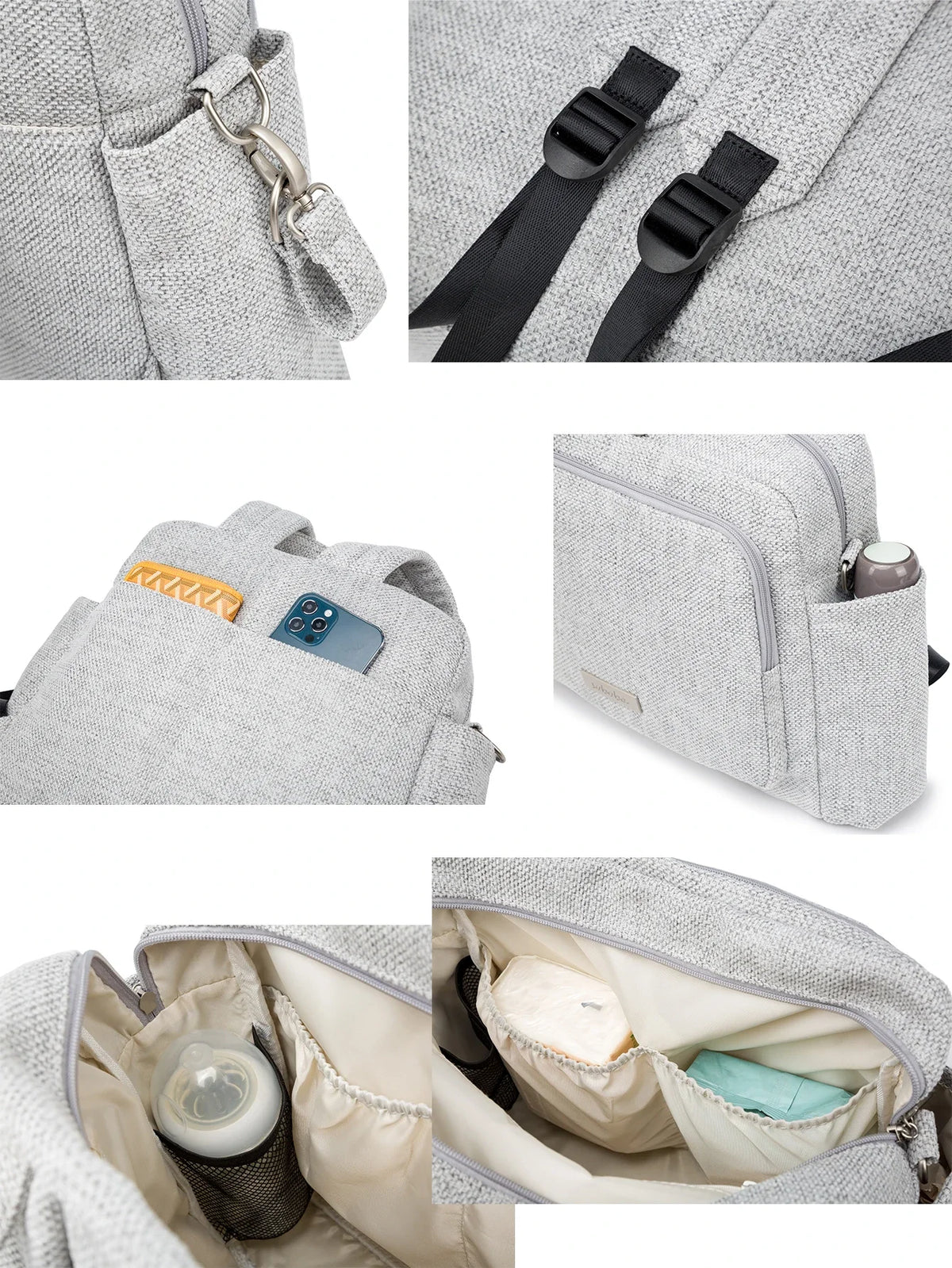 Diaper Bag Backpack with Wide Front Zip Pocket, SOBOBA Baby Essentials Organizer with Side Pockets and Top Handle, 34 x 32 x 12 cm