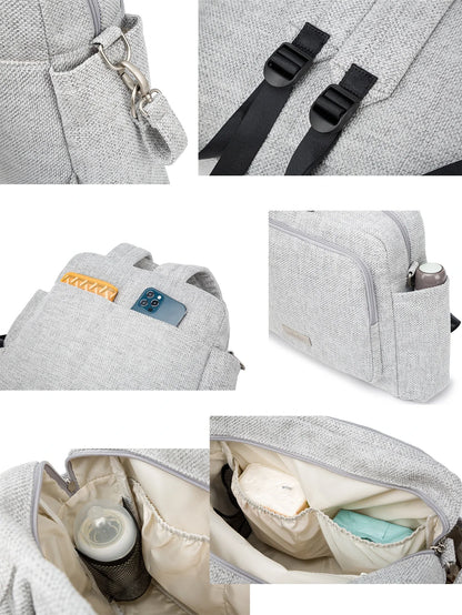 Diaper Bag Backpack with Wide Front Zip Pocket, SOBOBA Baby Essentials Organizer with Side Pockets and Top Handle, 34 x 32 x 12 cm