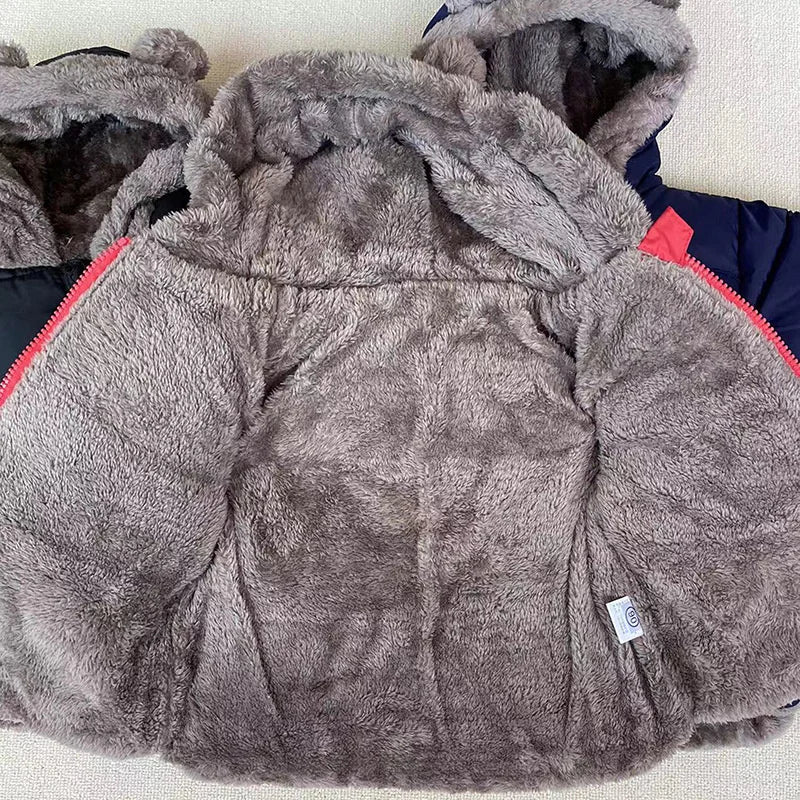 Toddler Bear Ear Hooded Jacket with Plush-Look Lining and Quilted Zip-Up Design, Kids Winter Outerwear for Boys and Girls in Sizes 24M-6T