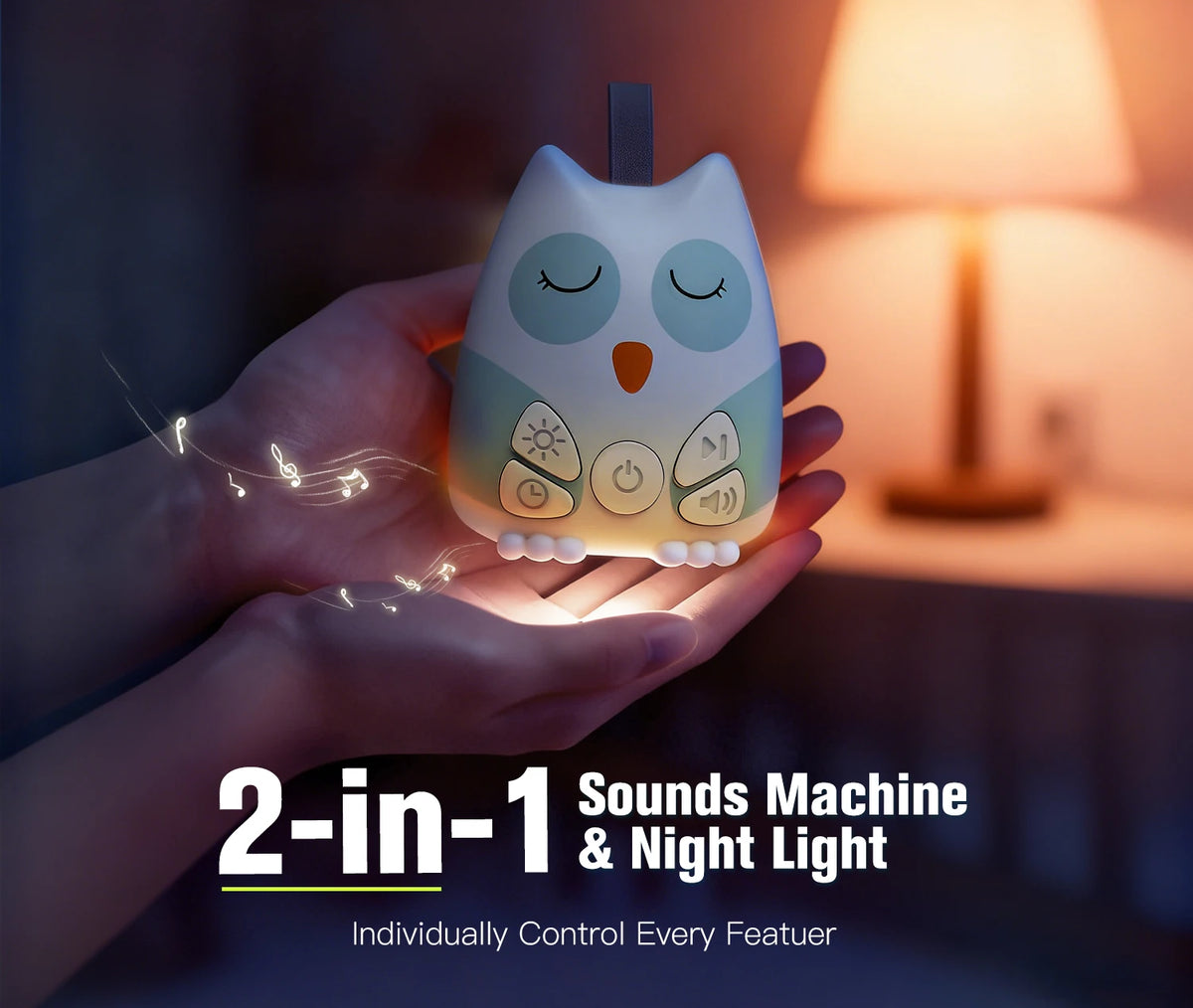 Owl Baby Sound Machine with Cry Sensor, 30 Soothing Sounds, Breathing Night Light and 30/60/90-Minute Timer, USB-C Rechargeable for Nursery & Travel
