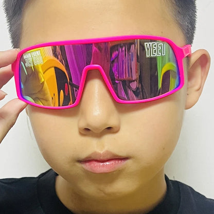 YEET Graphic Sunglasses with Jey Uso Main Event Lettering, Colorful Shield-Style Fan Shades in Children's and Adult Options for Party Outfits