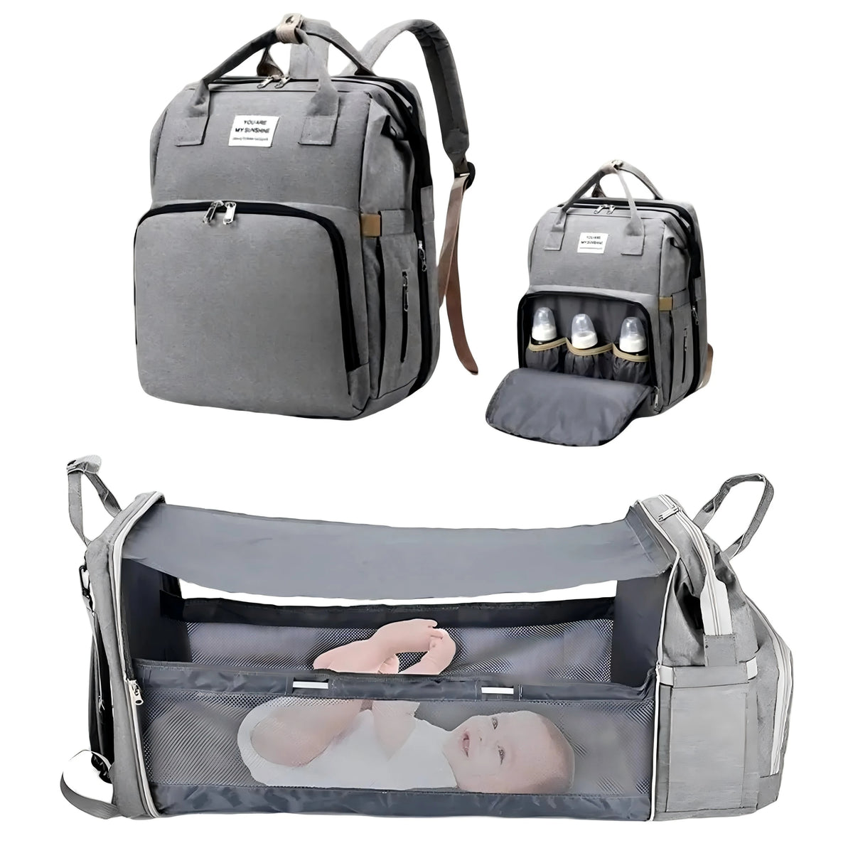Diaper Backpack with USB Port and Fold-Out Changing Station, Type 1 and Type 3 Baby Essentials Bag with Organized Storage for Moms and Dads