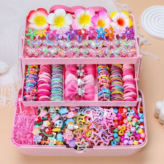 Girls Hair Styling Accessories Kit, 546-Piece Colorful Assortment of Elastic Hair Bands, Bow Clips and Decorative Hair Ties, No Storage Box