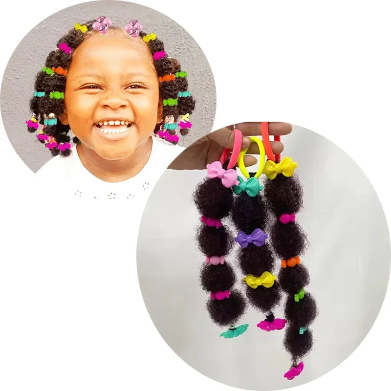 Bubble Puff Ponytail Extensions for Girls, 8-Pack Afro-Textured Hair Accessories with Elastic Loops and Beaded Styling Set Options