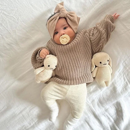 Cotton Crewneck Baby Sweater for Boys and Girls, Long Sleeve Ribbed Knit Pullover for Infants and Kids, Everyday Cool Weather Layering