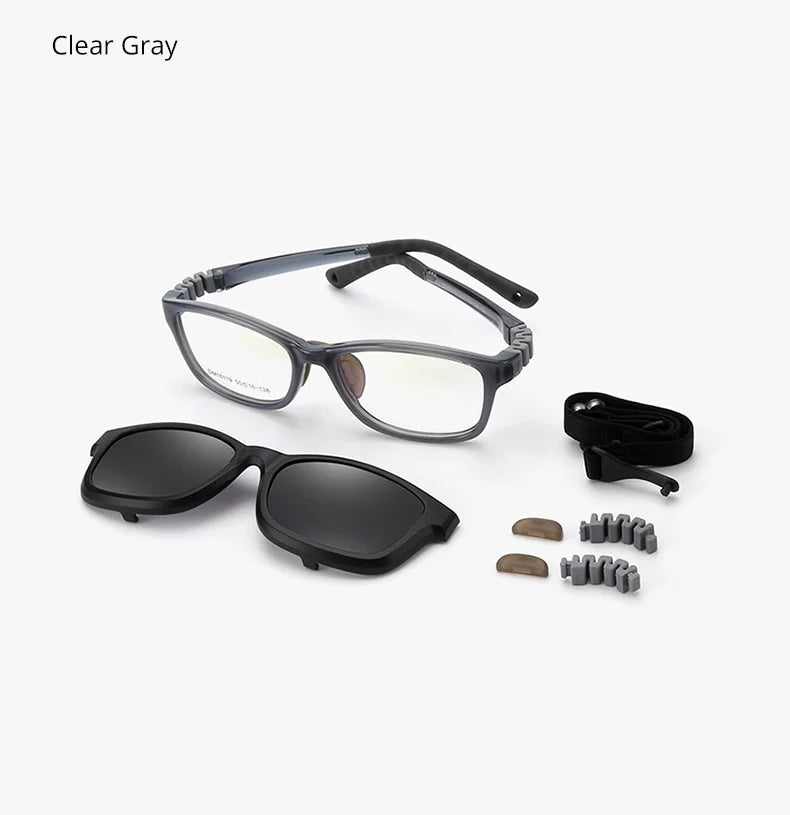 Kids Clip-On Sunglasses by Ralferty, 2-in-1 Children's Eyeglass Frame with Polarized Sun Clip for Everyday Outings and Family Travel