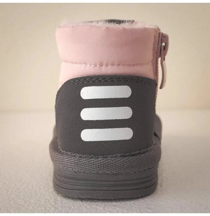 Plush-Lined Kids Snow Boots with Side Zippers and Chunky Platform Soles, Boys and Girls Winter Ankle Boots in Pink, Black and Ivory