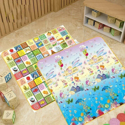 Double-Sided Baby Floor Mat with Animal and Scene Prints, Foldable Foam Crawling Rug in Five Size and Thickness Options for Supervised Play