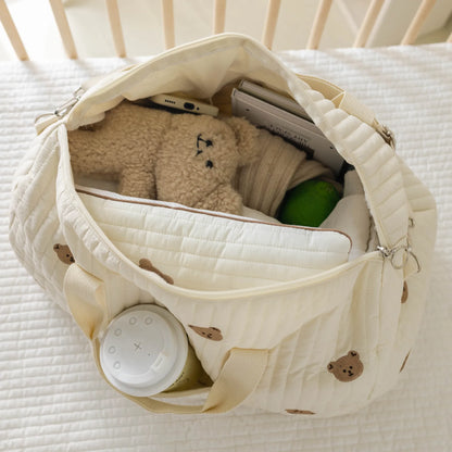 Bear Embroidered Shoulder Bag for Moms | Cartoon Handheld Parent-Child Carry Bag with Large-Capacity Listing for Daily Baby Outings
