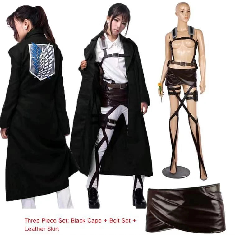 Attack on Titan Cosplay Costume with Recon Corps Jacket, Cloak and Harness Belt Options for Anime Conventions, Halloween and Character Dress-Up