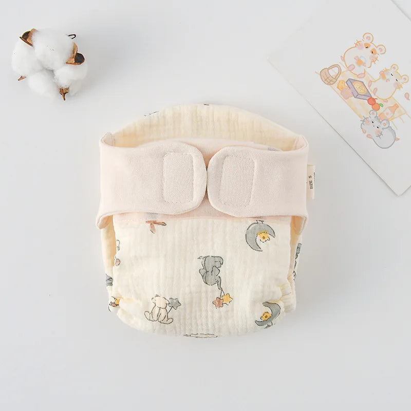 Baby Wrap Cloth Diaper with Adjustable Waist Tabs, Reusable Cotton Nappy in Animal and Rainbow Prints, Single-Piece Infant Changing Essential