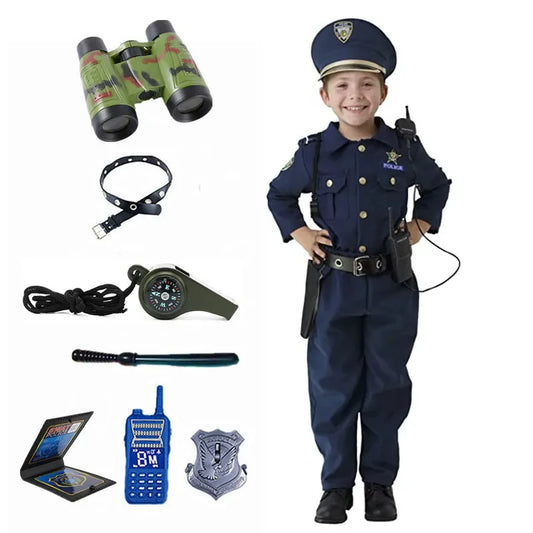 Kids Police Officer Costume Set with Shirt, Pants, Hat and Pretend Play Accessories for Halloween, Career Day and Dress-Up Parties