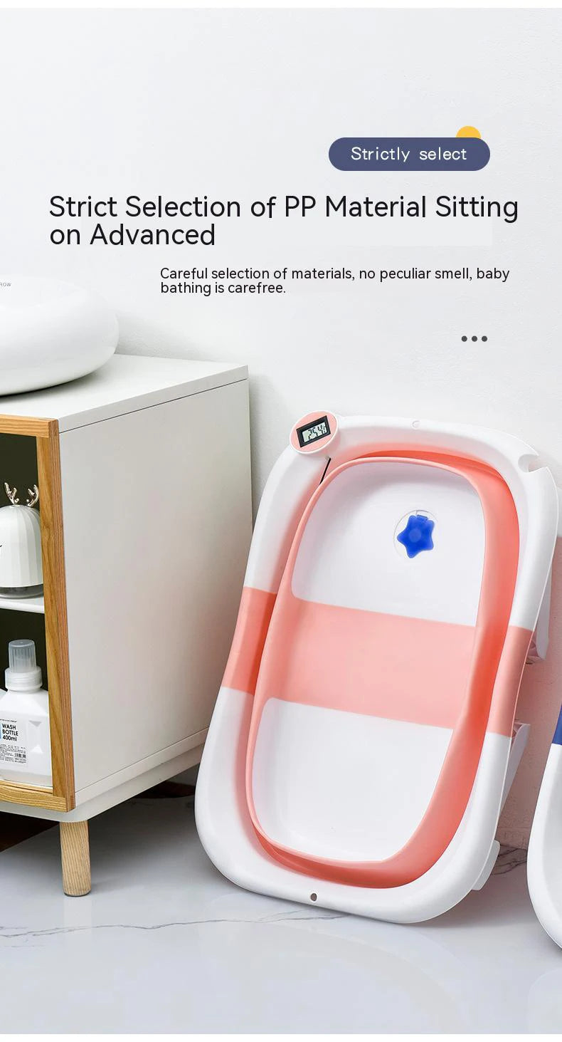 Temperature-Sensing Baby Bathtub with Digital Display, Compact Folding Bath Tub for Supervised Bathing and Small-Bathroom Storage