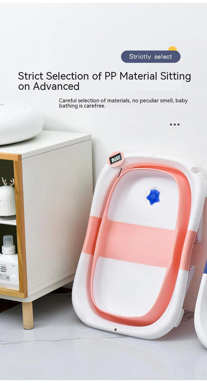 Temperature-Sensing Baby Bathtub with Digital Display, Compact Folding Bath Tub for Supervised Bathing and Small-Bathroom Storage