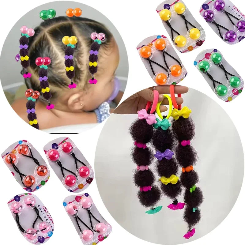 Bubble Puff Ponytail Extensions for Girls, 8-Pack Afro-Textured Hair Accessories with Elastic Loops and Beaded Styling Set Options