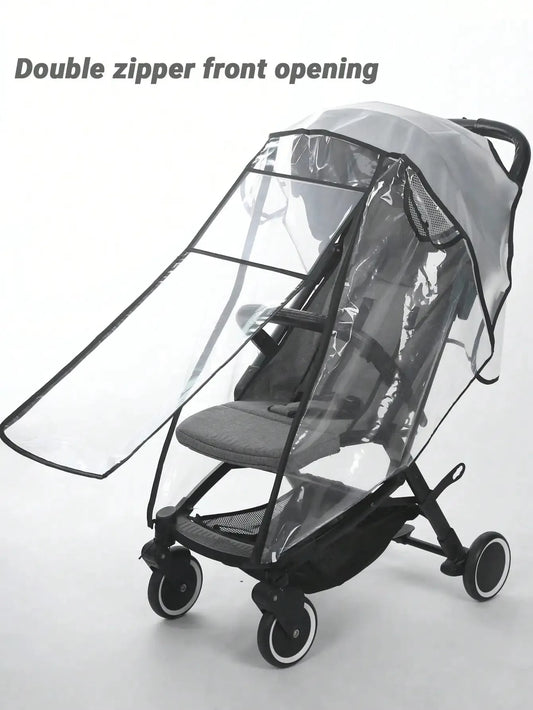 Stroller Weather Shield with Clear Panels, Black Trim and Mesh Side Ventilation, M or L Rain Cover Options for Baby Pushchair Outdoor Outings