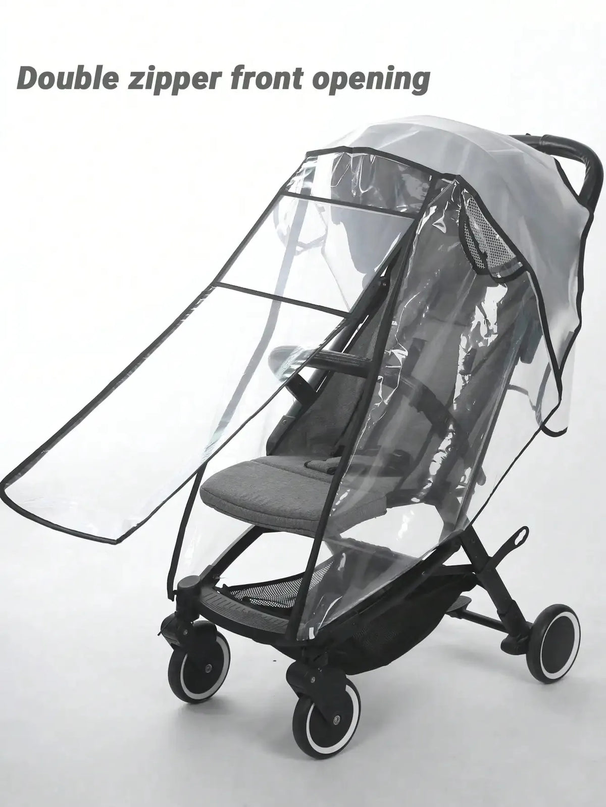 Stroller Weather Shield with Clear Panels, Black Trim and Mesh Side Ventilation, M or L Rain Cover Options for Baby Pushchair Outdoor Outings