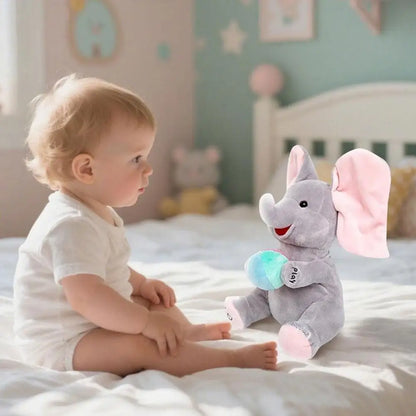 Peekaboo Singing Elephant Plush Toy, 25 cm Gray Interactive Musical Stuffed Animal with Moving Ears for Supervised Toddler Play Over 12 Months