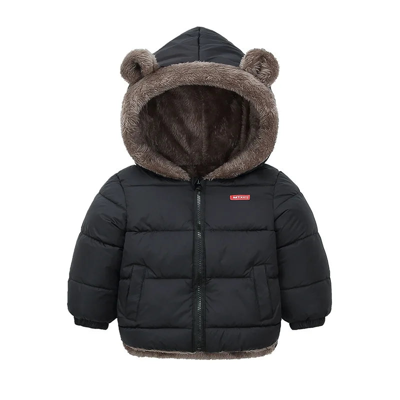 Toddler Bear Ear Hooded Jacket with Plush-Look Lining and Quilted Zip-Up Design, Kids Winter Outerwear for Boys and Girls in Sizes 24M-6T