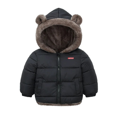 Toddler Bear Ear Hooded Jacket with Plush-Look Lining and Quilted Zip-Up Design, Kids Winter Outerwear for Boys and Girls in Sizes 24M-6T